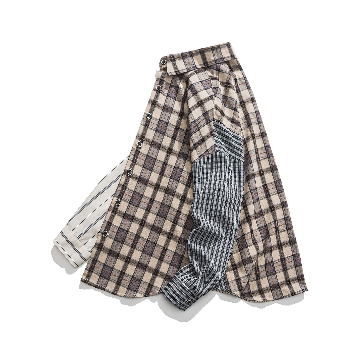 Irregular check pattern striped long sleeve shirt
