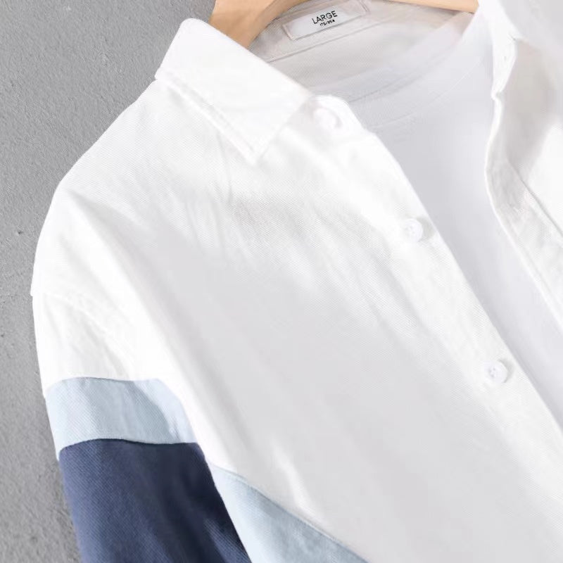 Easy-to-match color-block long-sleeved shirt