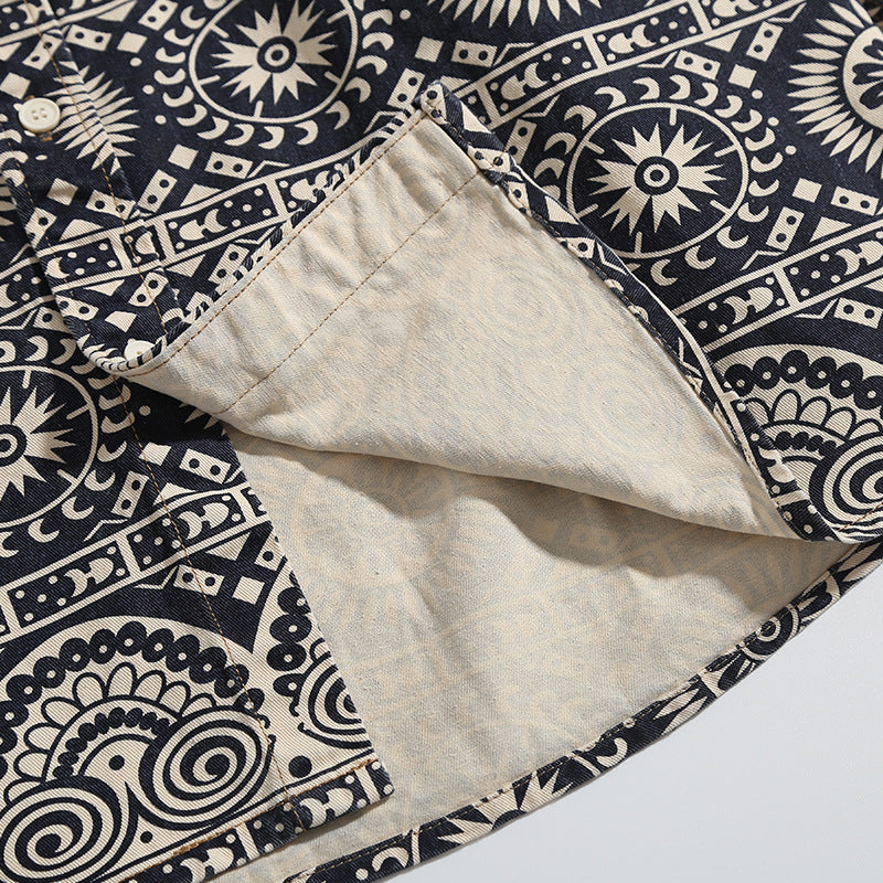 Ethnic-style all-over print cotton work shirt