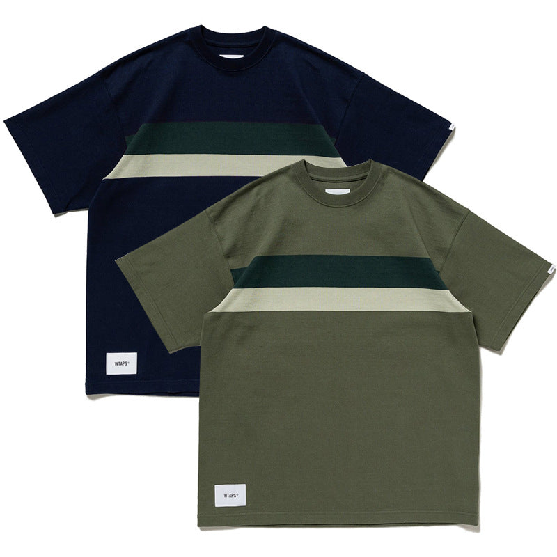 Striped color combination short sleeve T-shirt