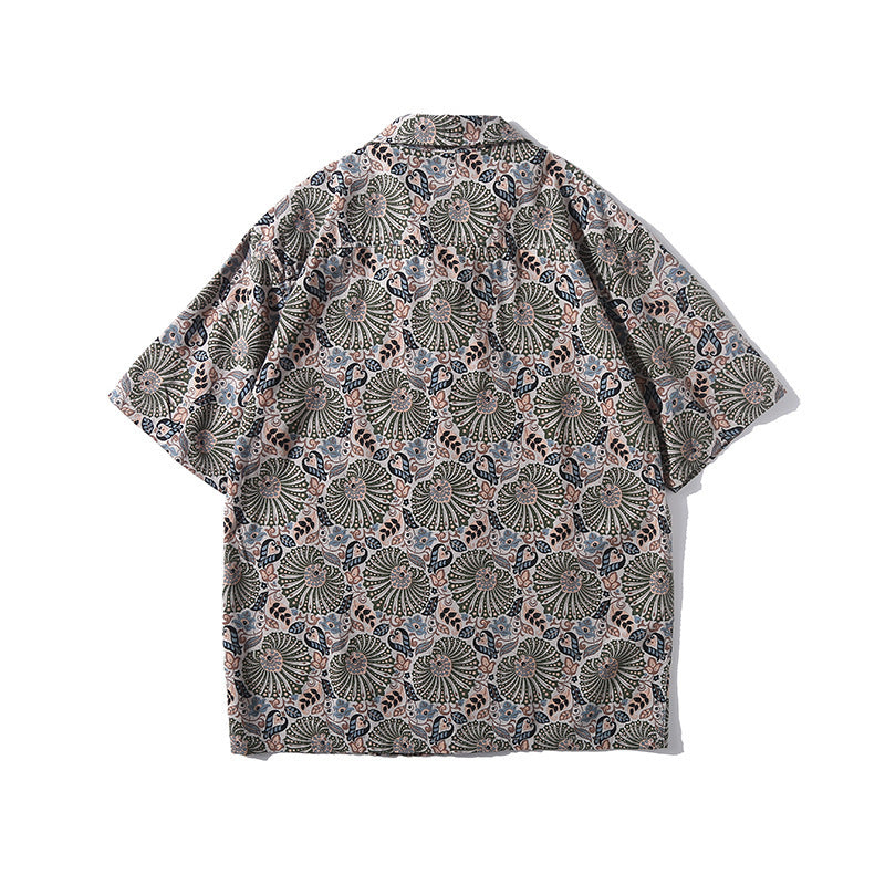 Hawaiian Print Men's Cuban Collar Short Sleeve Shirt