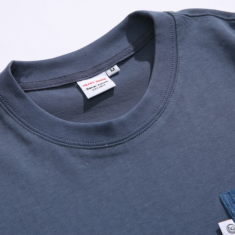Jacquard Denim Pocket Short Sleeve T-Shirt