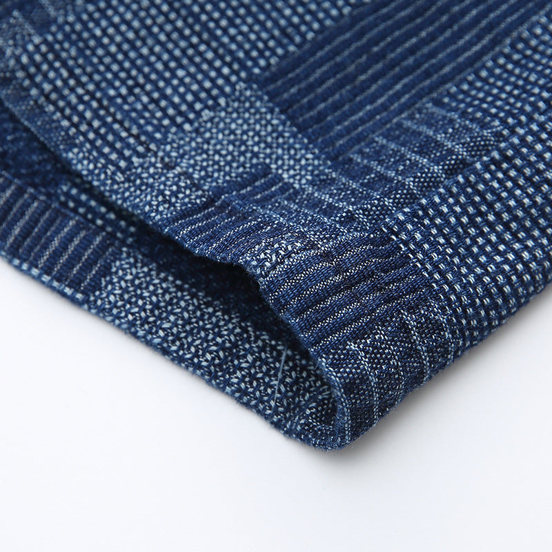 Jacquard woven patchwork denim jacket