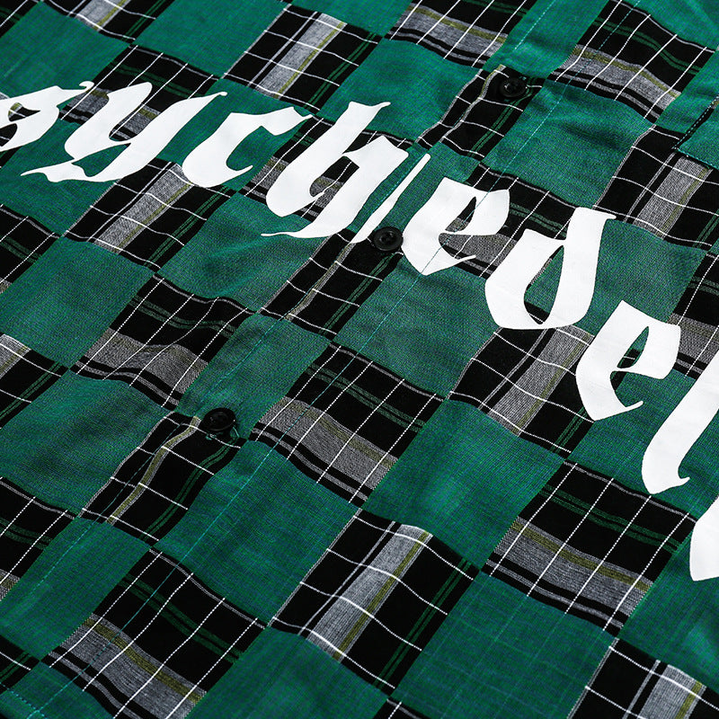 Green Plaid Letter Print Shirt