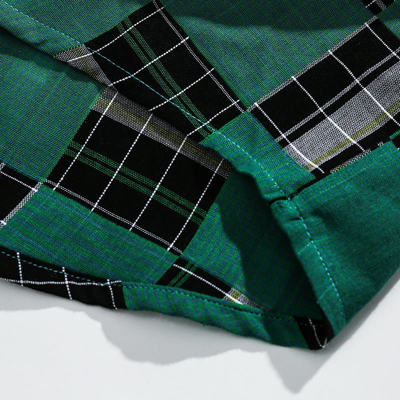 Green Plaid Letter Print Shirt