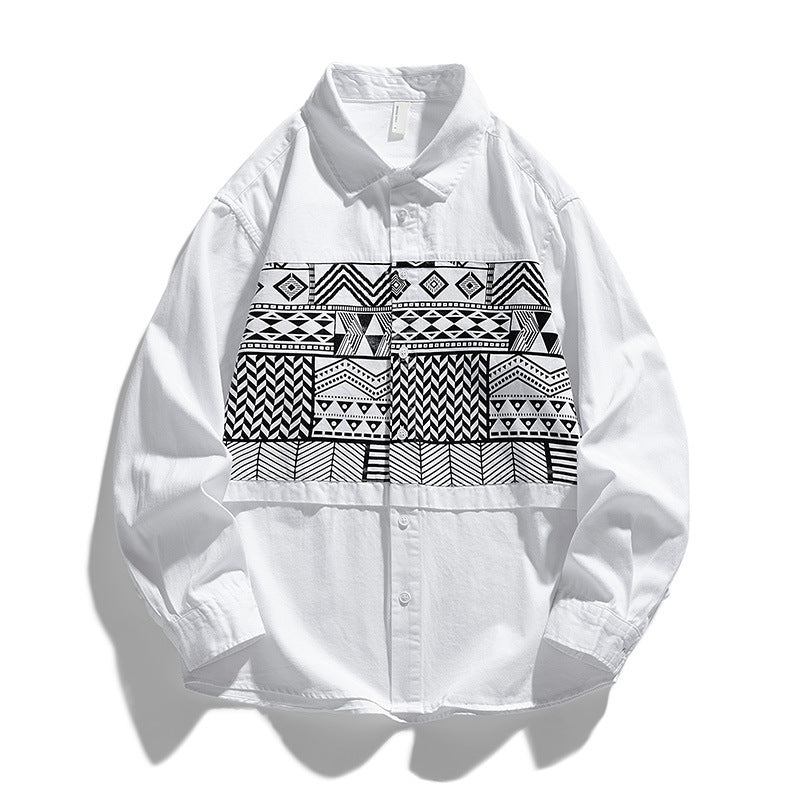 Retro cotton print long sleeve shirt