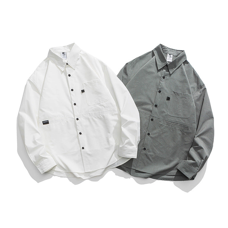 Functional pocket plain retro long sleeve shirt
