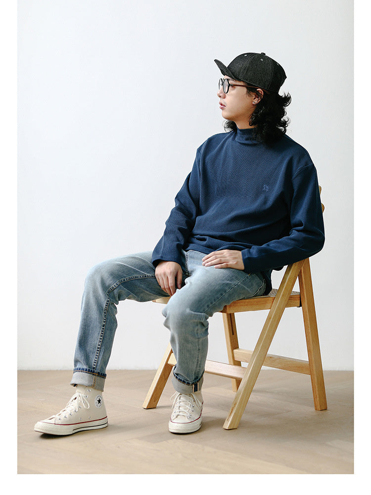 Mini embroidery heavy waffle high neck long T