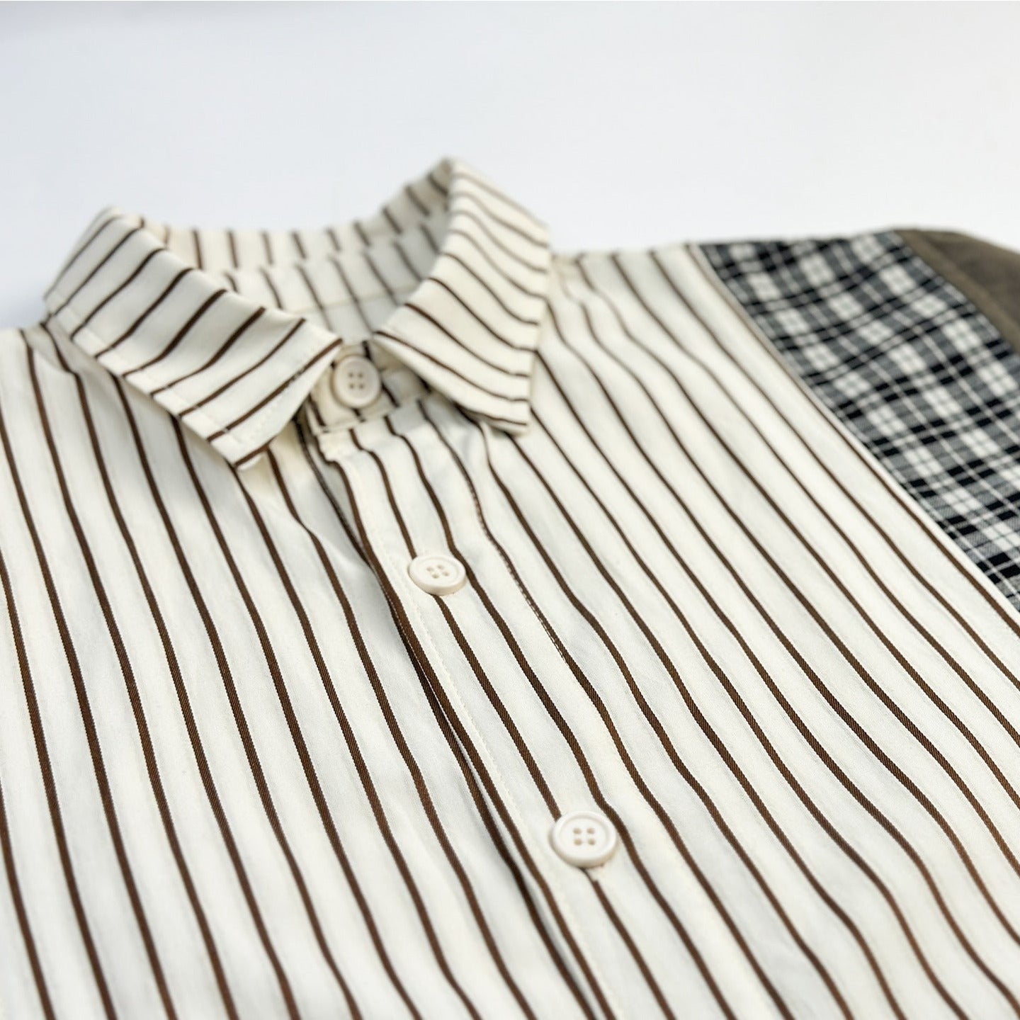 Ethnic check pattern striped short sleeve shirt