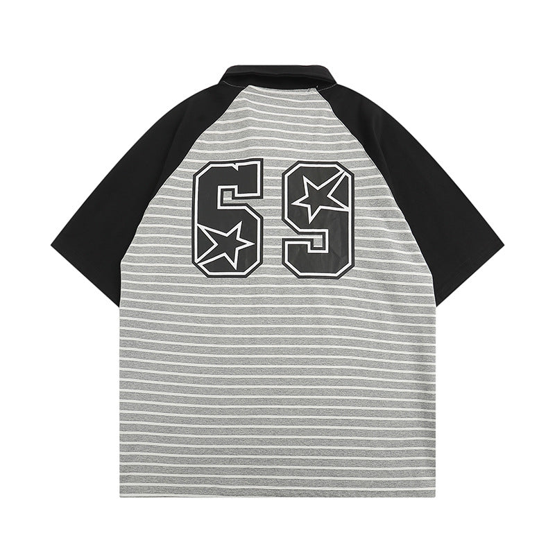 Retro color-striped polo shirt