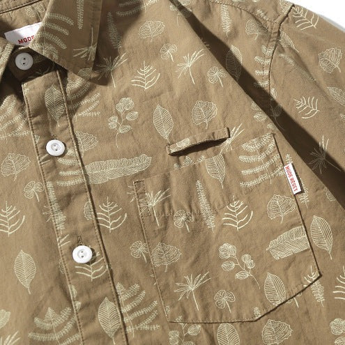Plant and flower print long sleeve shirt