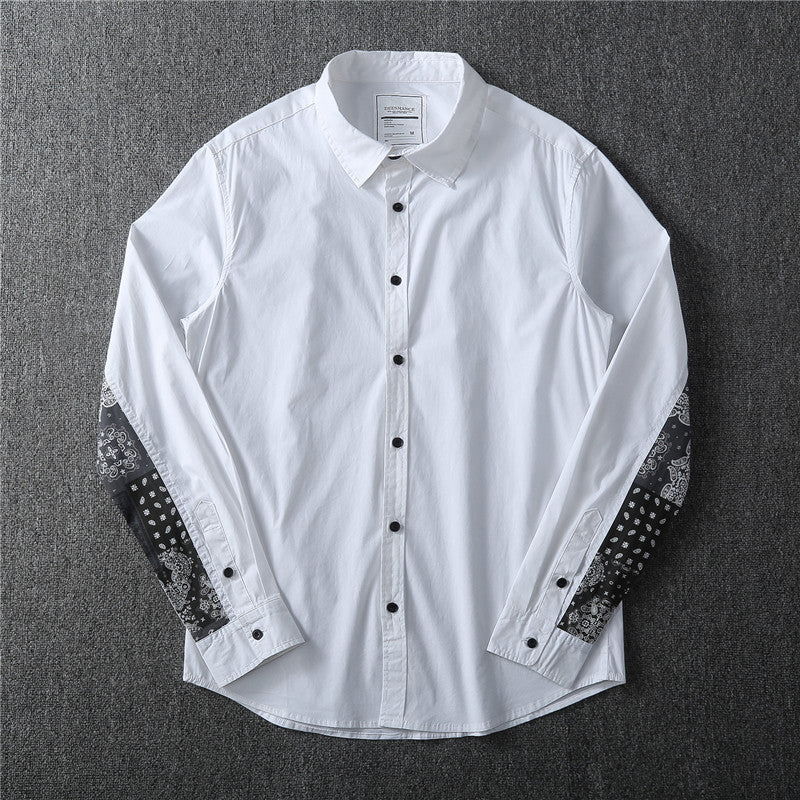 Elbow paisley pattern patchwork long sleeve shirt