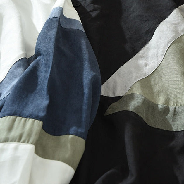 Easy-to-match color-block long-sleeved shirt