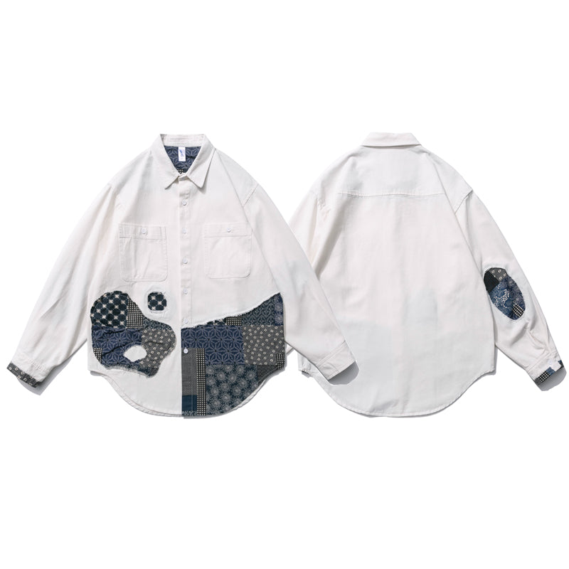 Ethnic-style white long-sleeved shirt