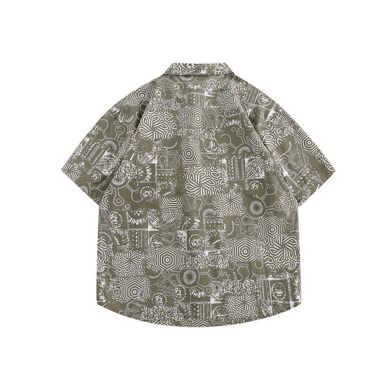 Retro print graffiti short sleeve shirt