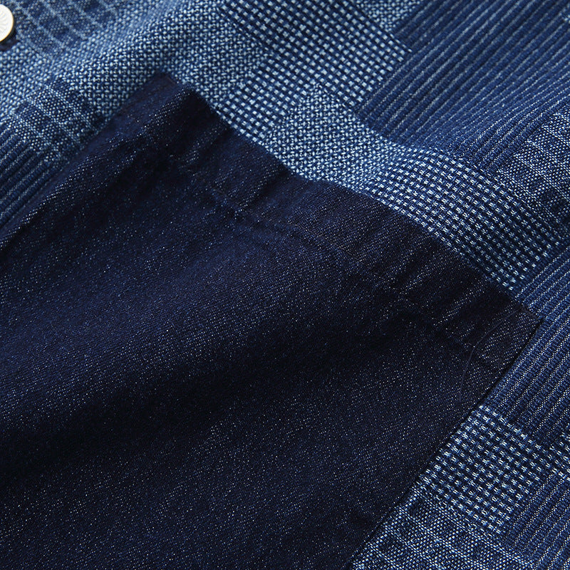 Jacquard woven patchwork denim jacket