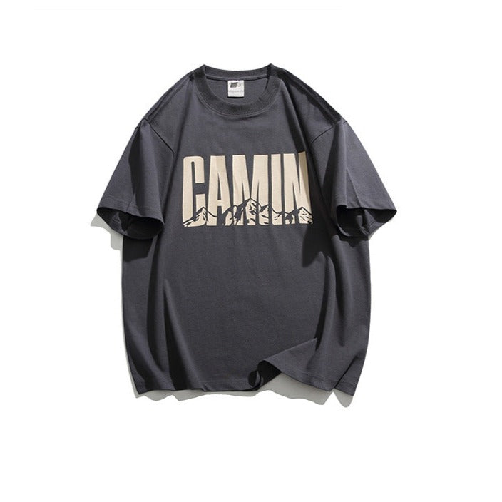 Summer cotton 240g round neck alphabet short sleeve T-shirt