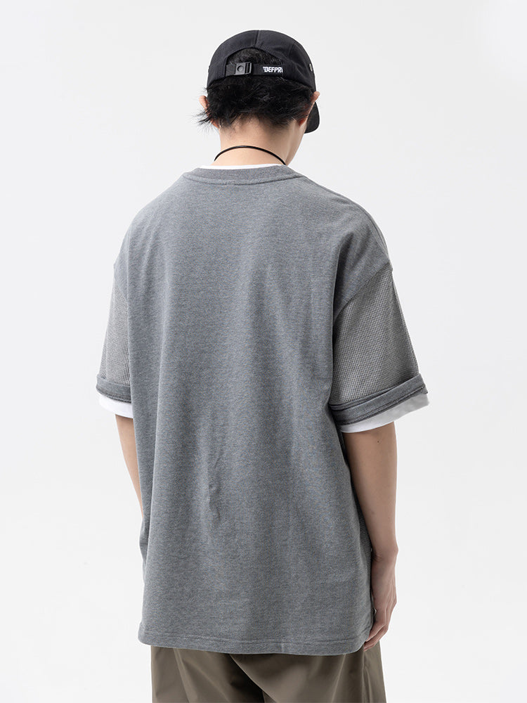 ワッフルパッチワーク 配色切替Tシャツ