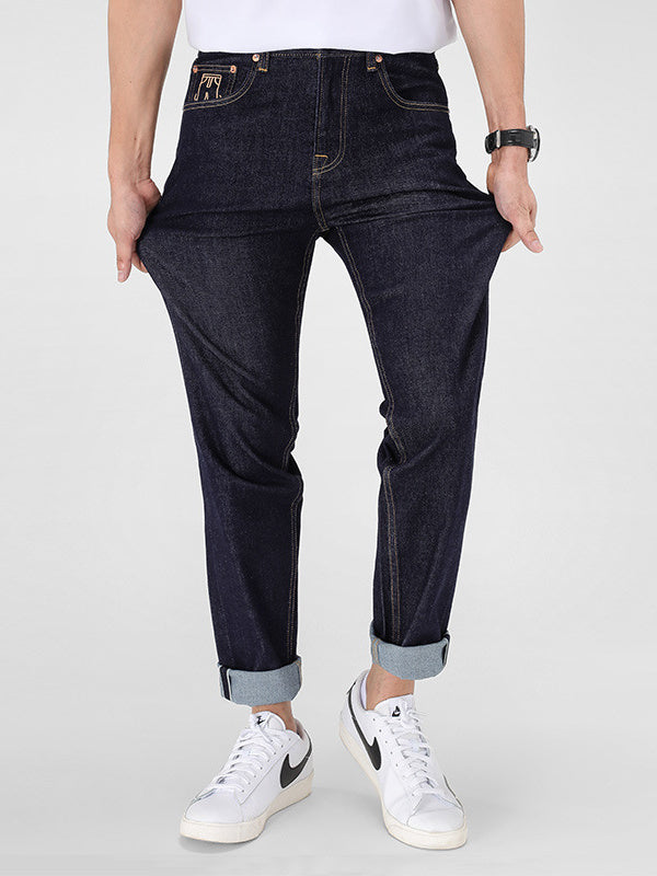 11oz red ear washed denim pants with embroidery