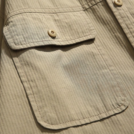 Retro plain pocket long sleeve shirt in four colors