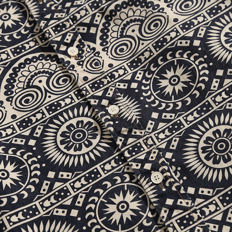 Ethnic-style all-over print cotton work shirt