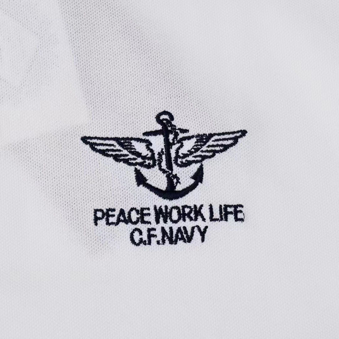 ミリタリー刺繍入り 無地コットンピケポロシャツ