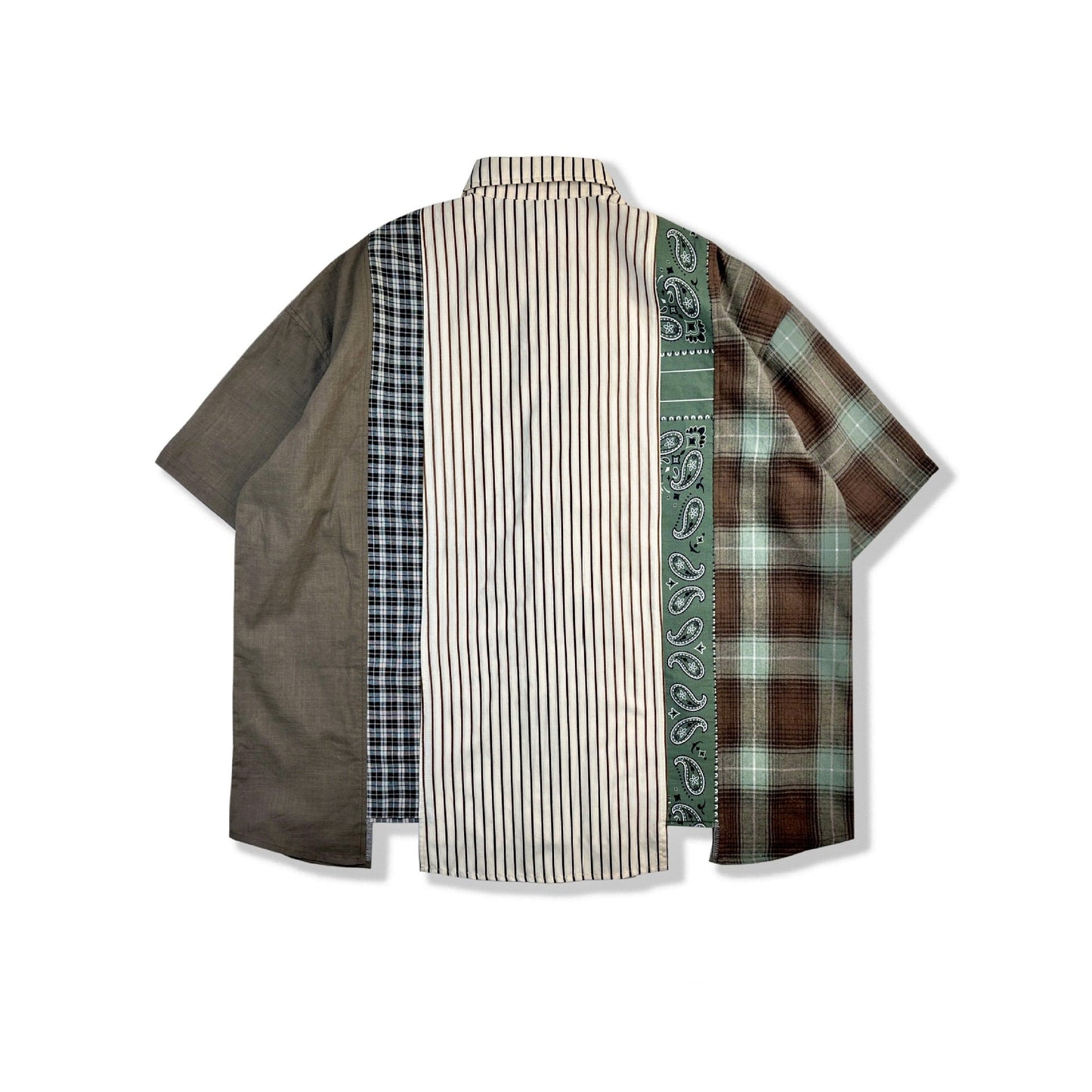 Ethnic check pattern striped short sleeve shirt