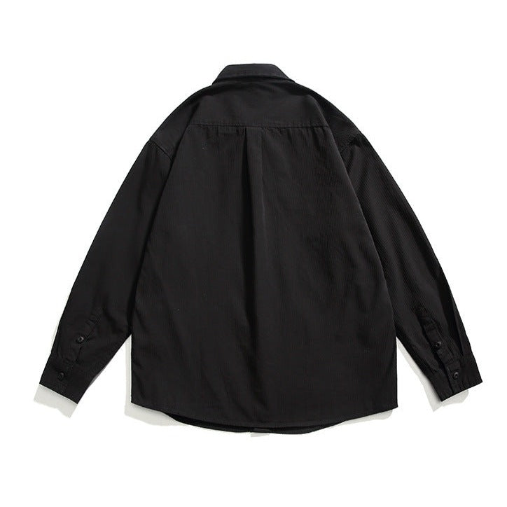 Retro plain pocket long sleeve shirt in four colors