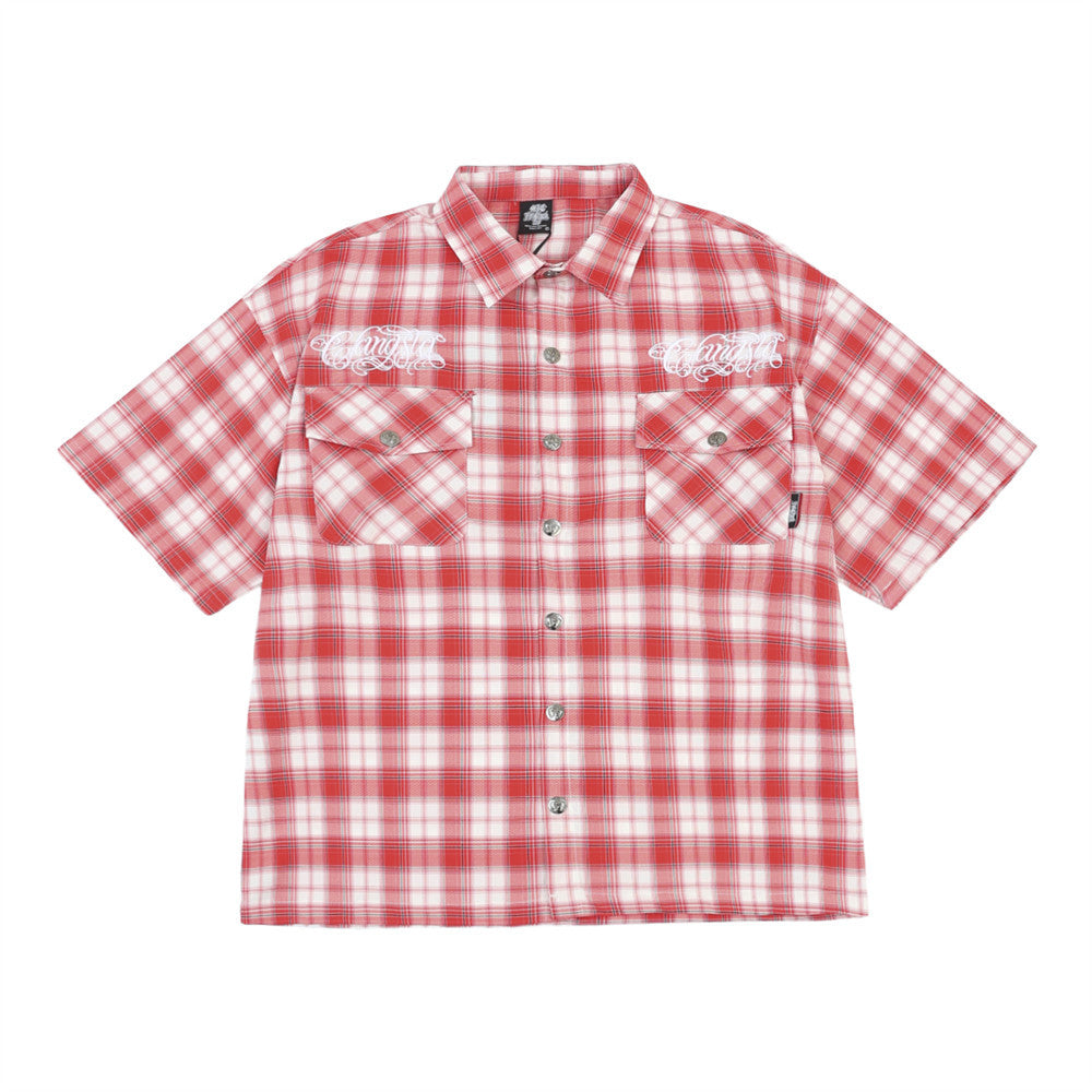 Embroidered polo shirt, checked short-sleeved shirt