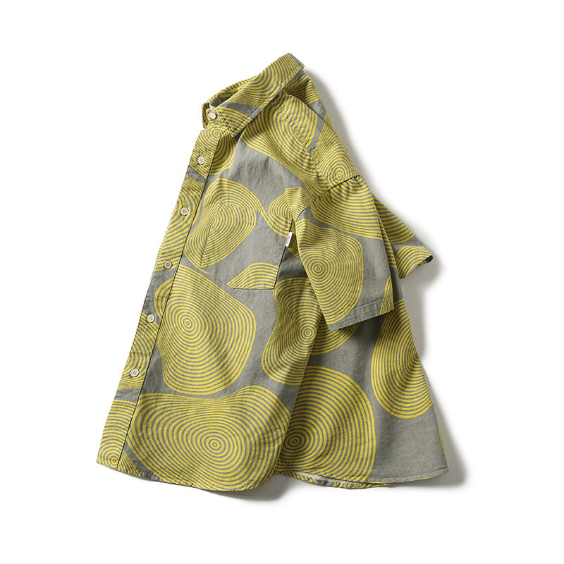 Fashion yellow printed short sleeve shirt