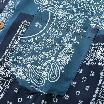 Indigo Dye Ethnic Patchwork Cashew Nut Pattern Shirt