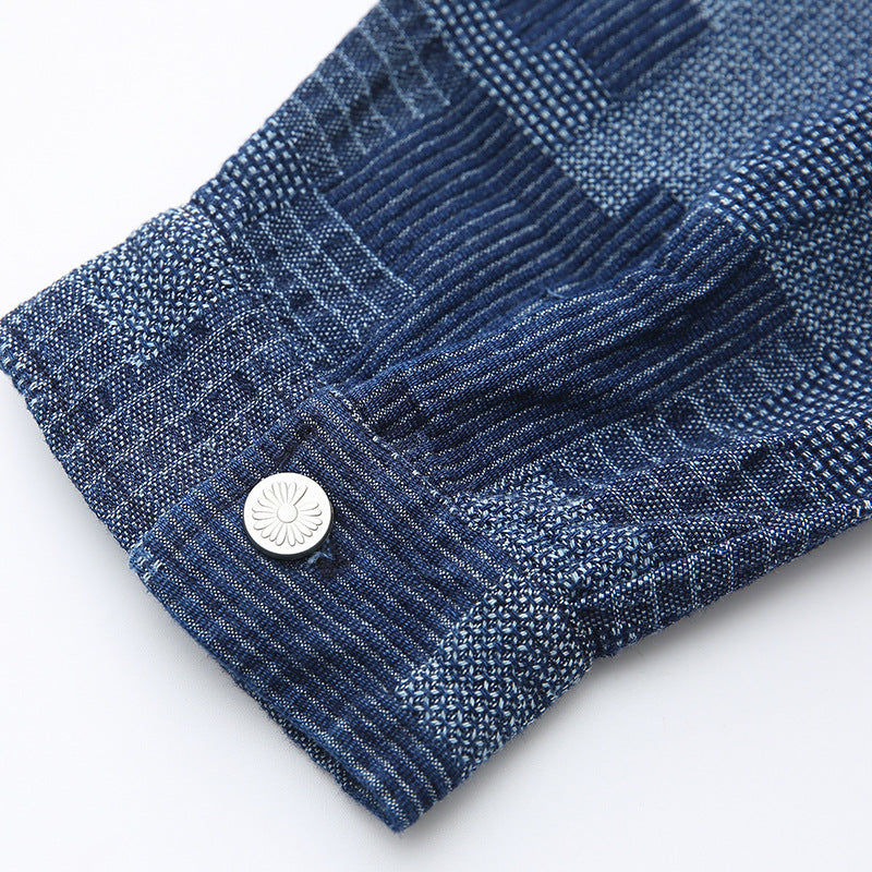 Jacquard woven patchwork denim jacket