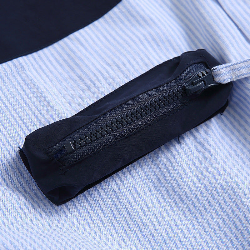 3D pocket switching striped shirt