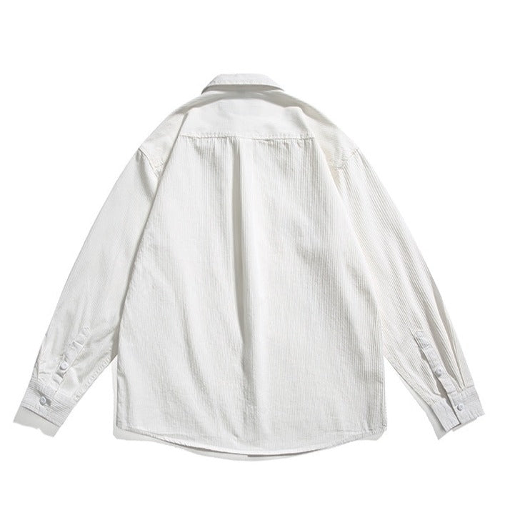 Retro plain pocket long sleeve shirt in four colors