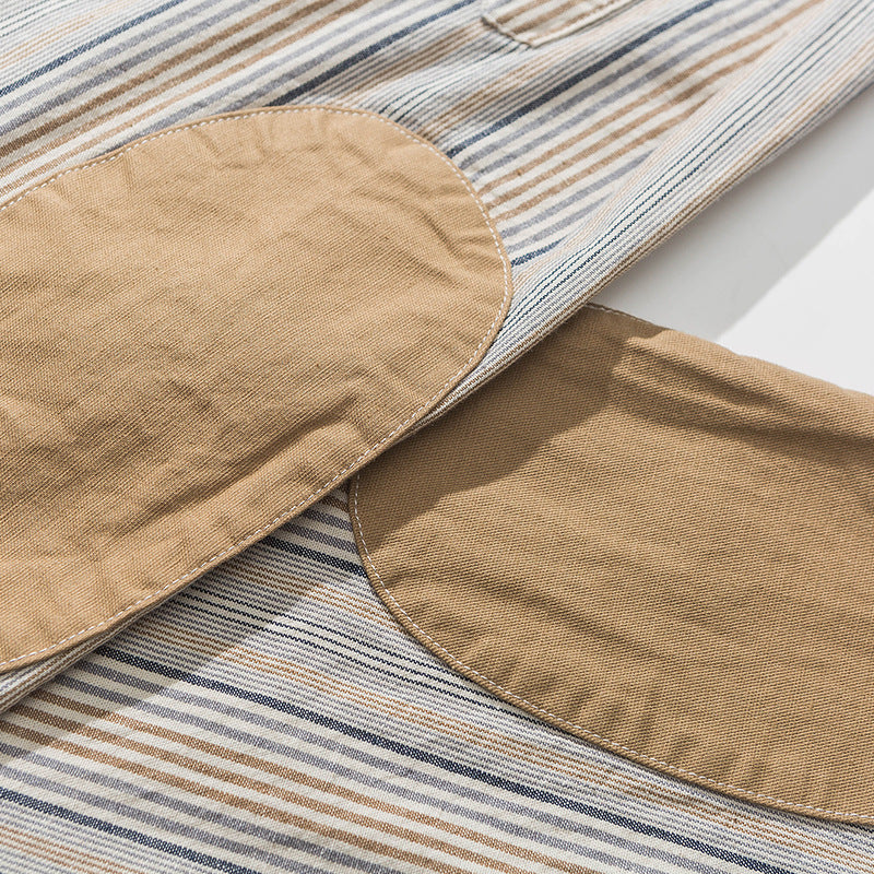 Color scheme patch multi-stripe work shirt