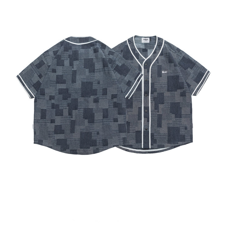 Jacquard Patchwork Denim Baseball Shirt
