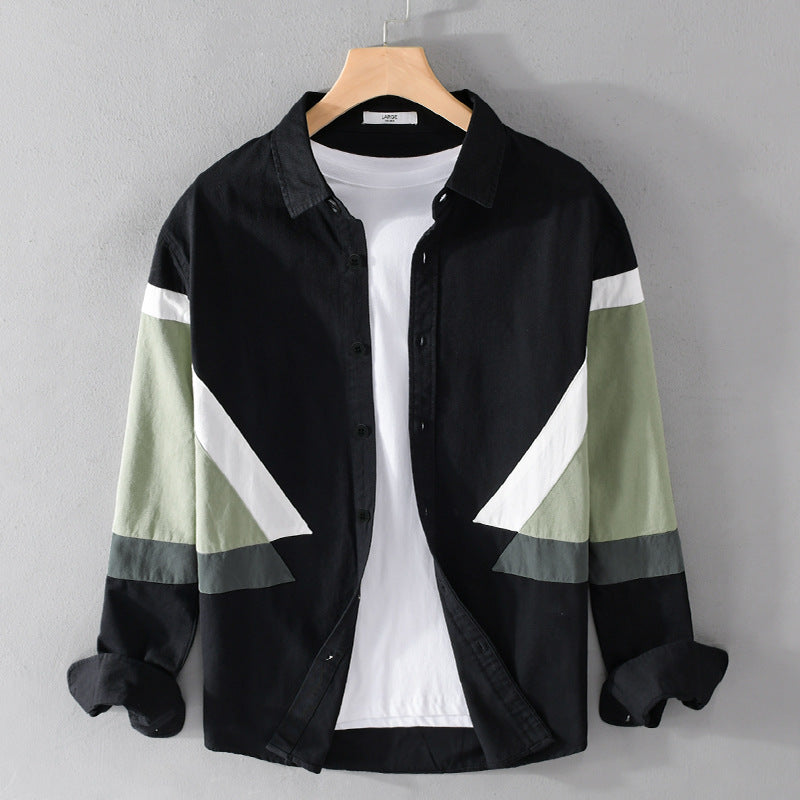 Easy-to-match color-block long-sleeved shirt