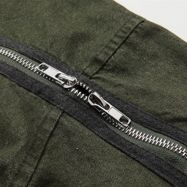 ウォッシュ加工バックジッパーデニム半袖シャツ