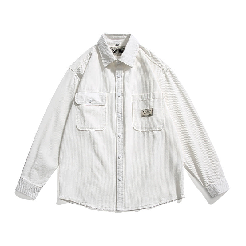 Retro plain pocket long sleeve shirt in four colors