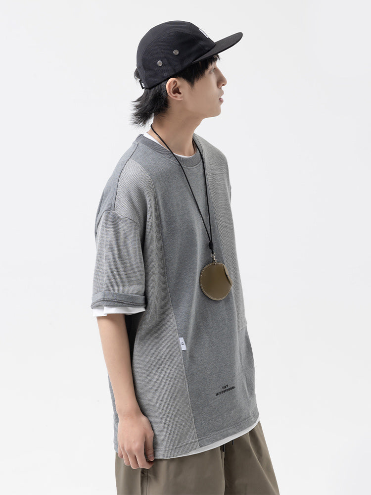 ワッフルパッチワーク 配色切替Tシャツ