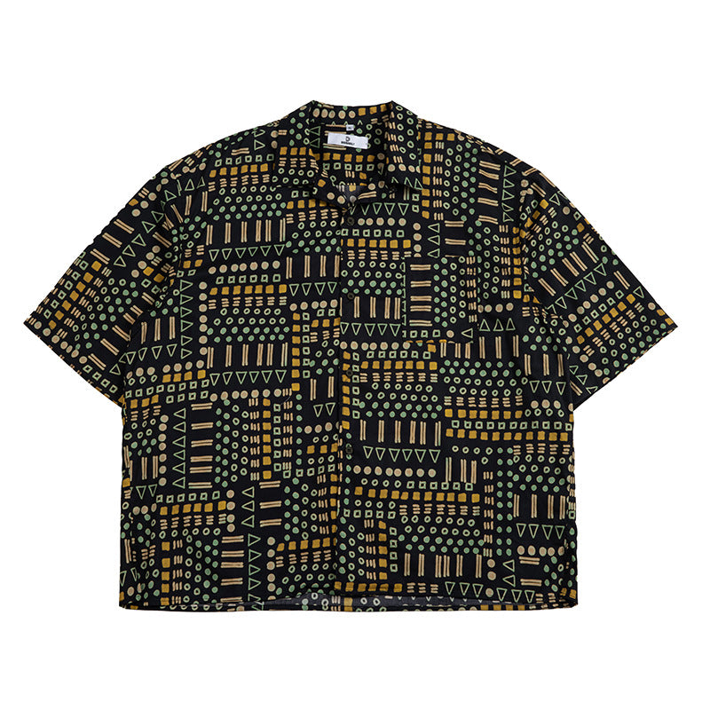 Geometric pattern loose silhouette aloha shirt