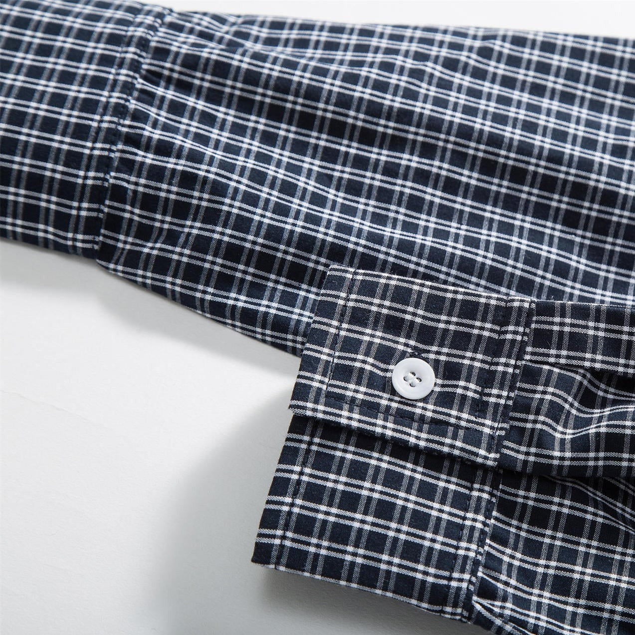 Classic navy check long-sleeved shirt