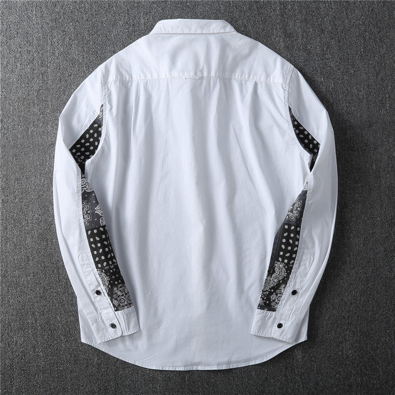 Elbow paisley pattern patchwork long sleeve shirt