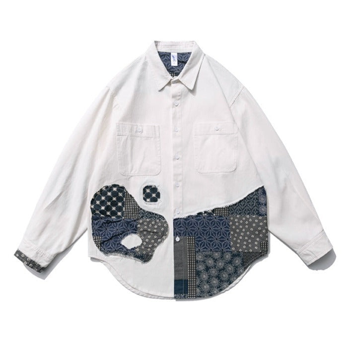 Ethnic-style white long-sleeved shirt