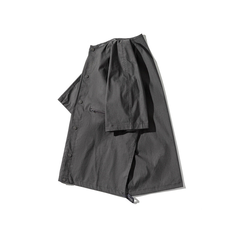 Unique no-collar plain short-sleeved shirt