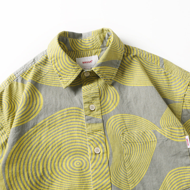 Fashion yellow printed short sleeve shirt