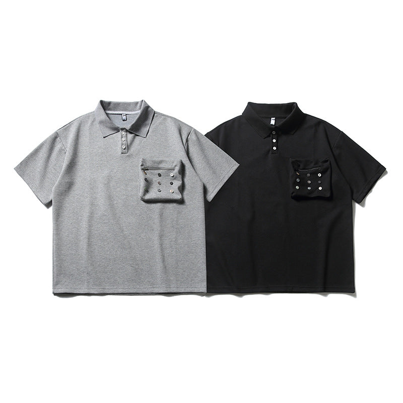 3D multi-button polo shirt with pockets