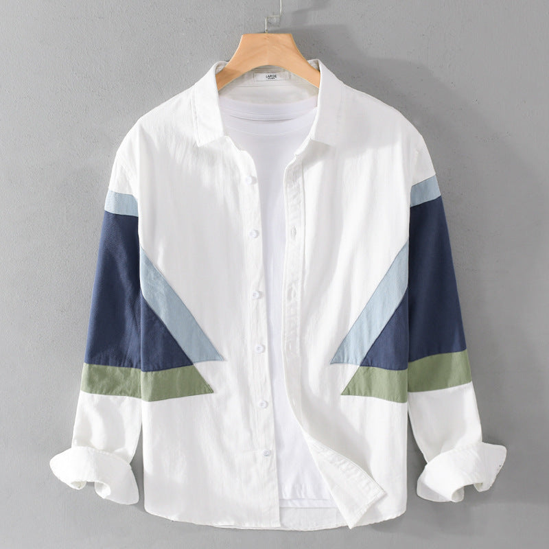 Easy-to-match color-block long-sleeved shirt