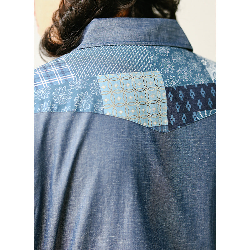 Patchwork Ethnic Denim Work Shirt