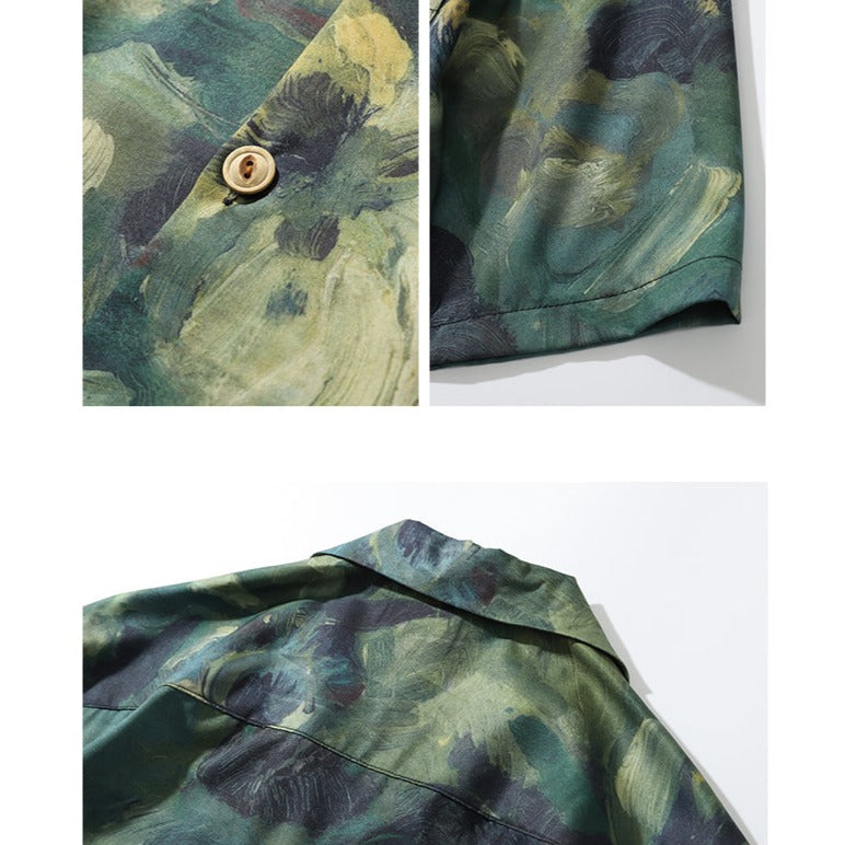 Green Print Short Sleeve Shirt
